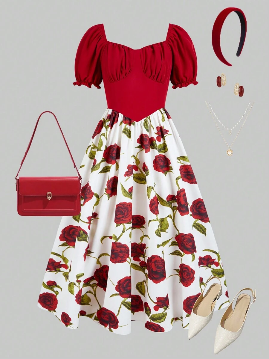 Lunivi Teen Girl Floral Print Dress, Valentine's Day Outfit, Comfortable & Fashionable Summer Wear, Sweet And Pretty Must-Have