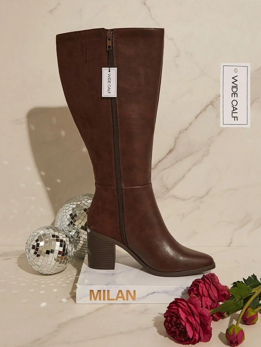 SHUZIA Bestseller Women's Wide Shaft&Wide Fit Brown Knee High Boots New Year Holiday