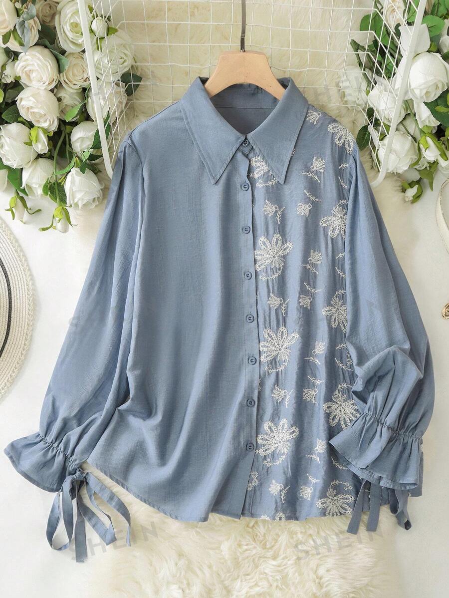 Lacomfia Blusa holgada y casual de mujer con parches y bordados