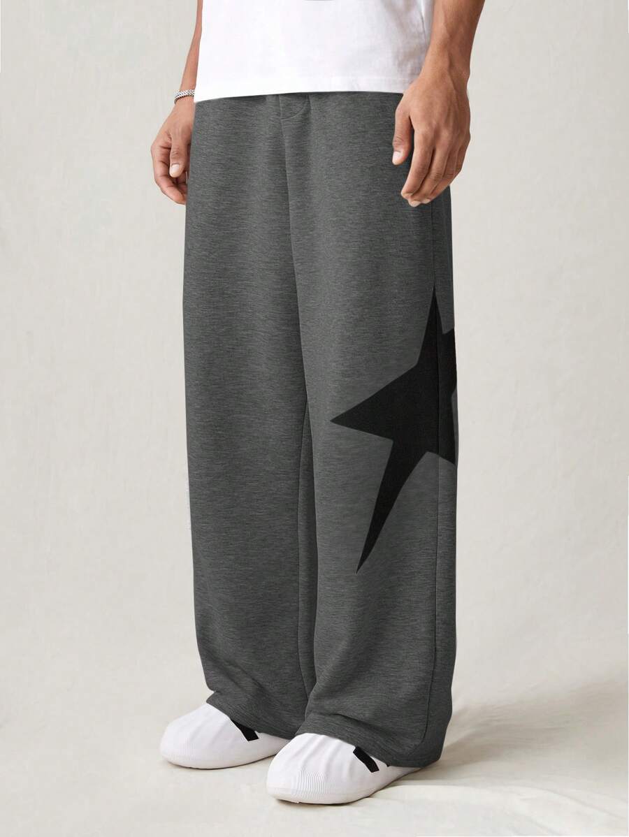 SHEIN TeenBoys 1pc Casual Sports Street Comfortable Versatile Super Cost-Effective Loose Fit Side Printed Star Pattern Casual Straight Loose Sweatpants Back To School Clothes; Fall Outfits; Teen Boy Clothes; Fall Jackets; Fall Outfits Autumn/Winter