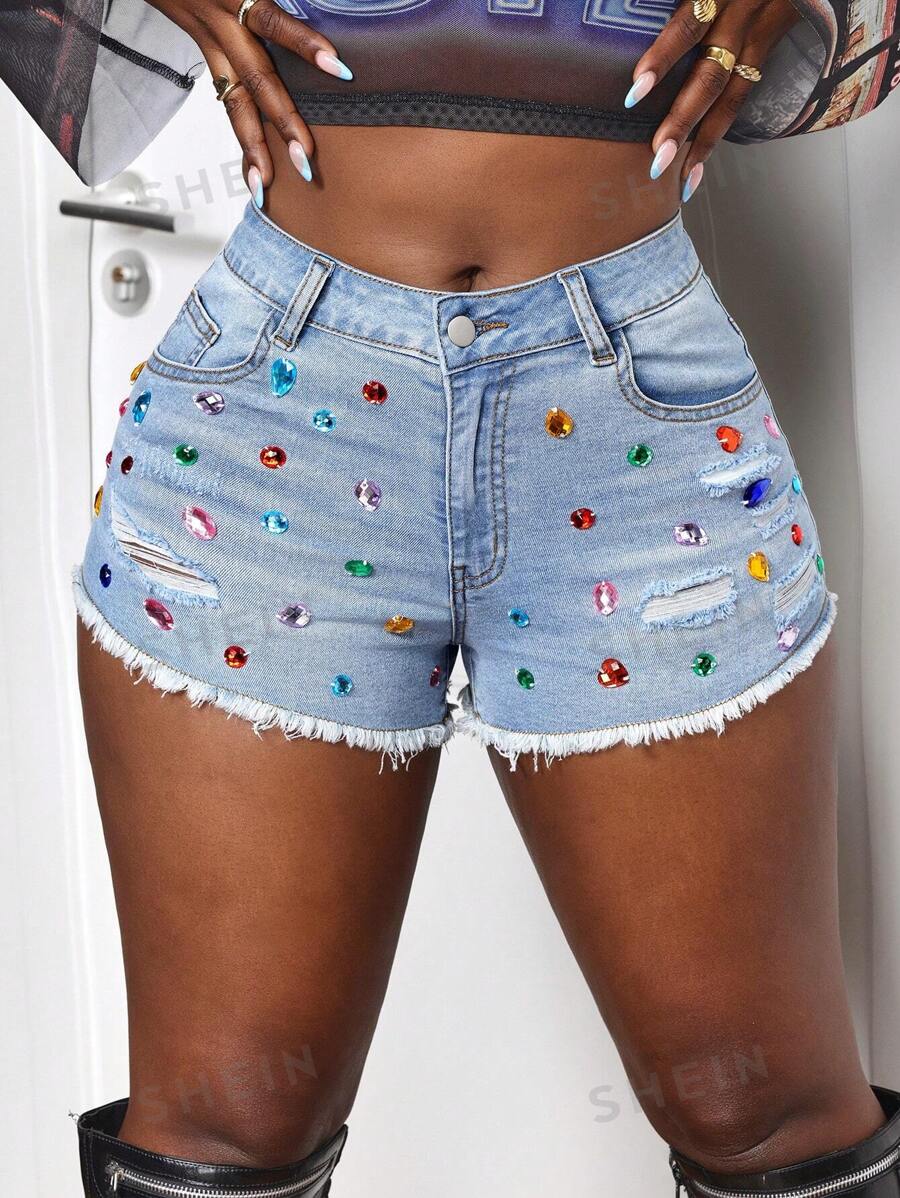 Slaydiva Pantalones cortos de mezclilla casuales para mujeres, minimalistas y de moda para uso diario