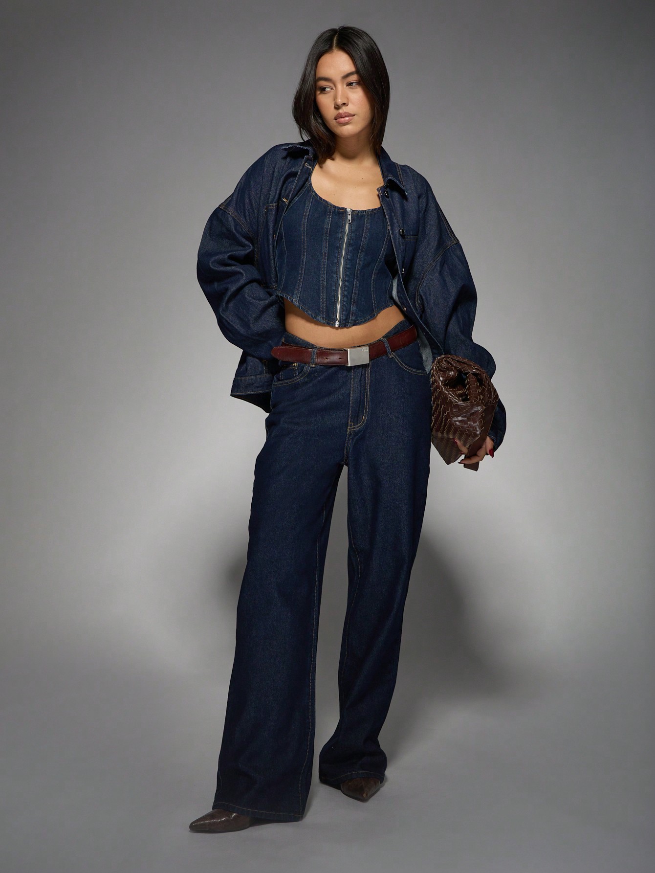 D&G デニム ビスチェ コルセット MISSGUIDED フロントジップ付きデニムコルセットビスチェ