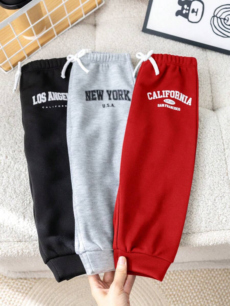 SHEIN 3 Pcs Set Baby Girls Cute Letter Print Elastic Waist Casual Pants, Autumn/Winter