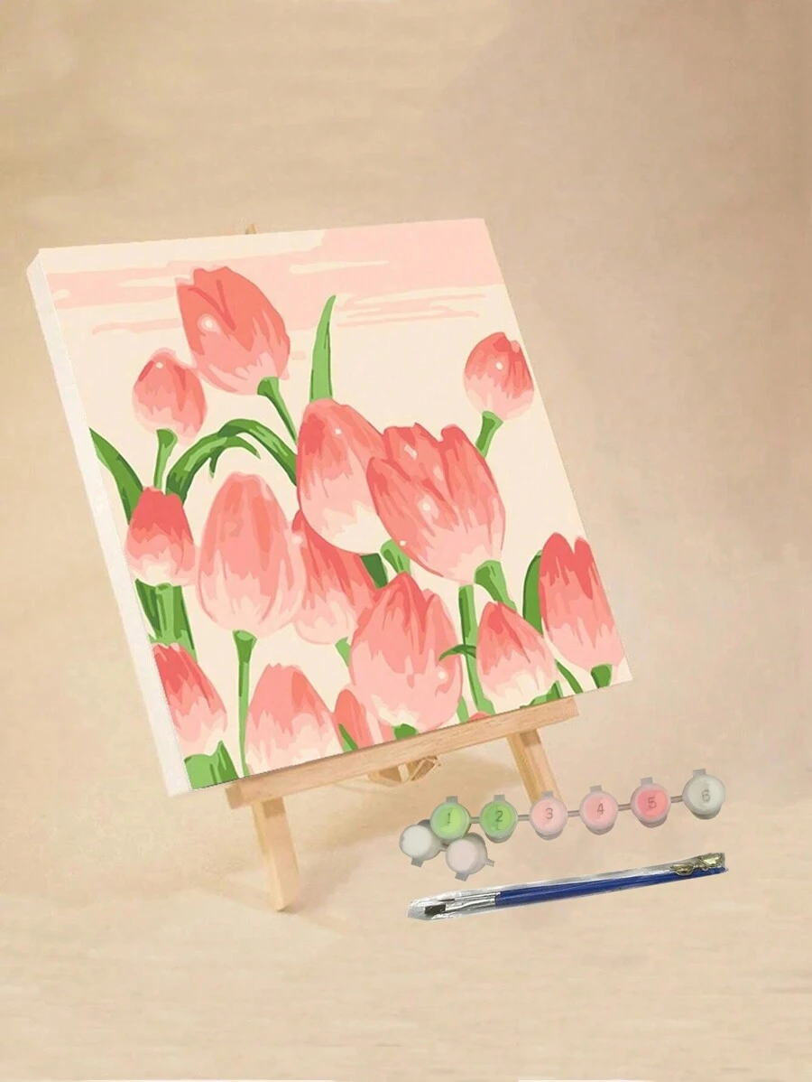 1 Peça Kit de Pintura por Números de Tulipa para Adultos Iniciantes, Tela de 20 Wx20 L ou 30 Wx30 L, Pintura com 2 Pincéis, Pigmentos Acrílicos de Flores e Paisagens, Pintura DIY Fofa, Decoração de Parede para Casa, Presente de Natal