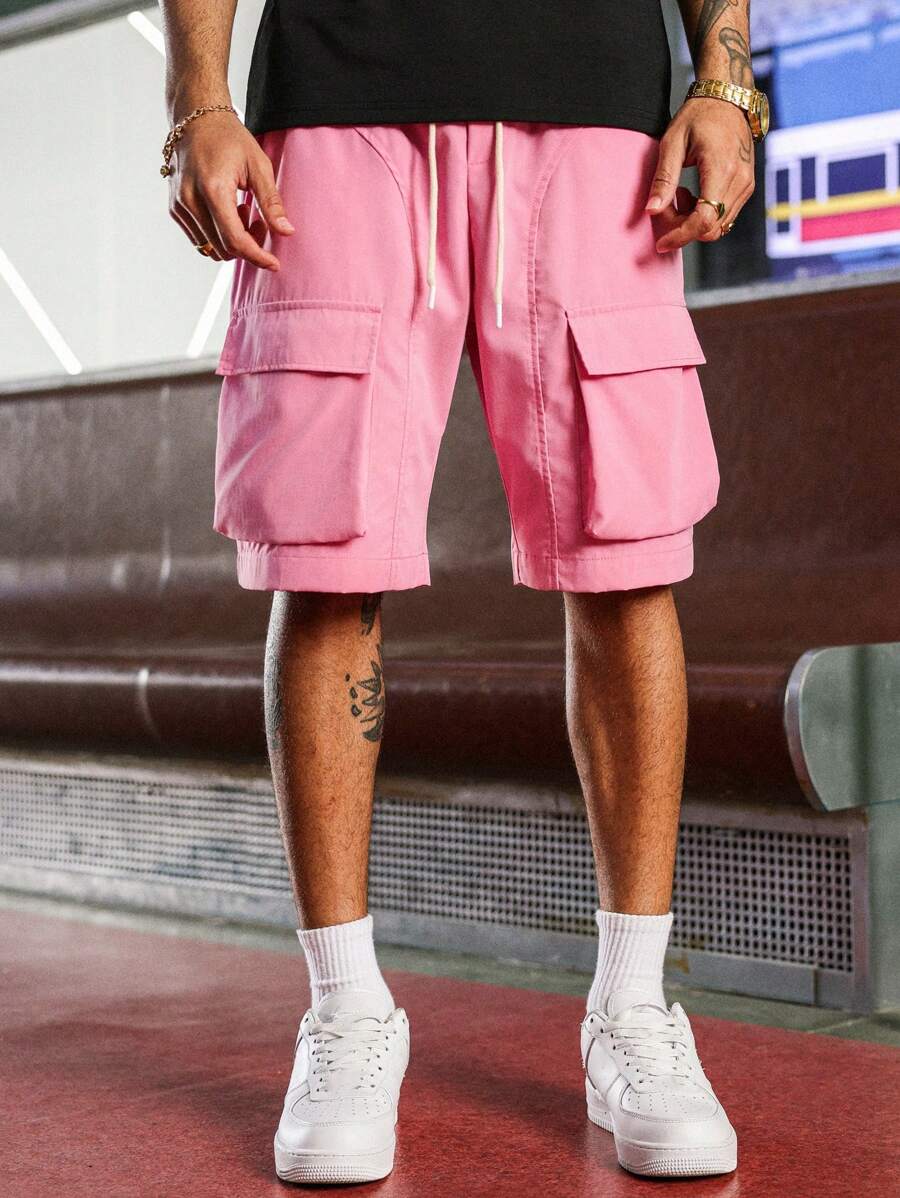 Manfinity Streetrush Pantalones cortos casuales de hombre de unicolor con bolsillos y cordones frontales, para uso diario