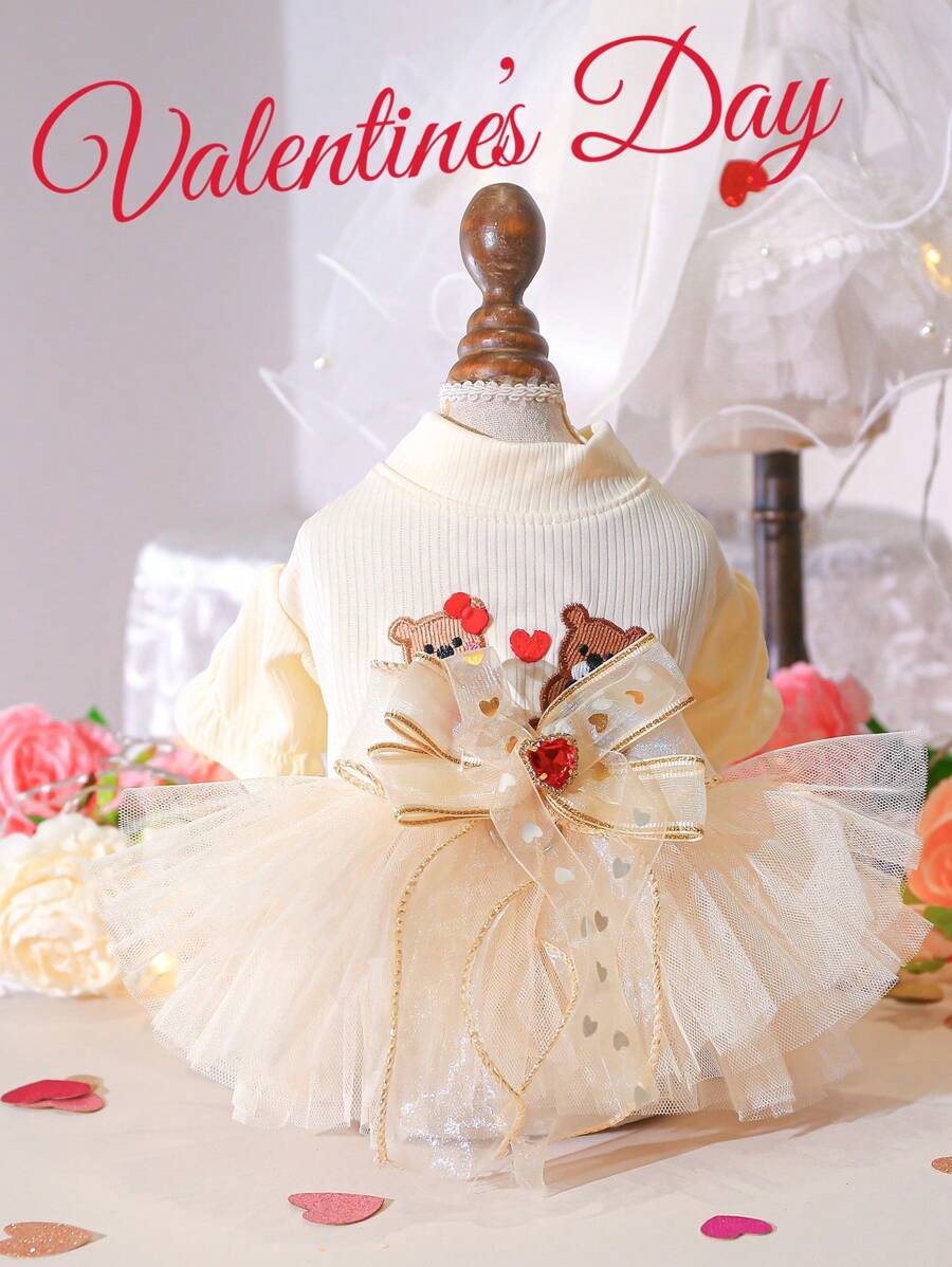 PETSIN 1pc Cute Wedding Teddy Bear/Dog Princess Dress, For Poodle/Bichon Frise/Yorkie, Valentine's Day Pet Outfit, For Gifts