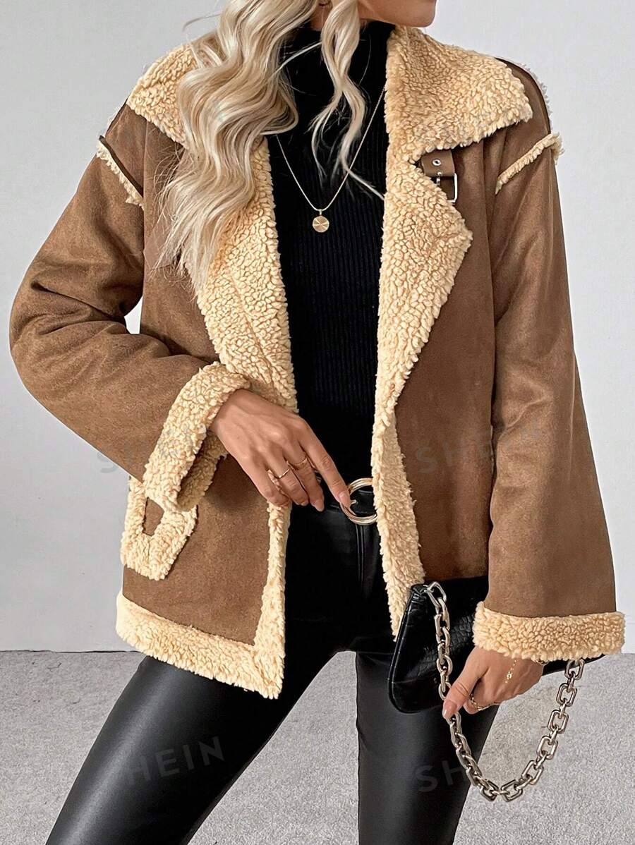 Chiquease Chaqueta/Abrigo casual de mujer con cuello grueso de piel sintética y mangas largas, para invierno