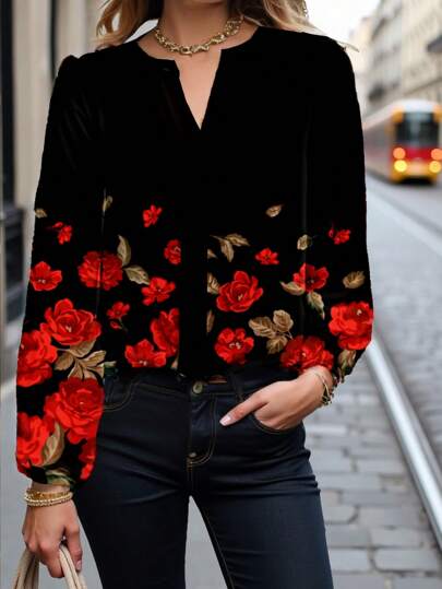 Whitebread Artist Casual Minimalist Rose Floral Elegant & Unique Ladies Shirt, Suitable For Spring, Festival, Western Wear