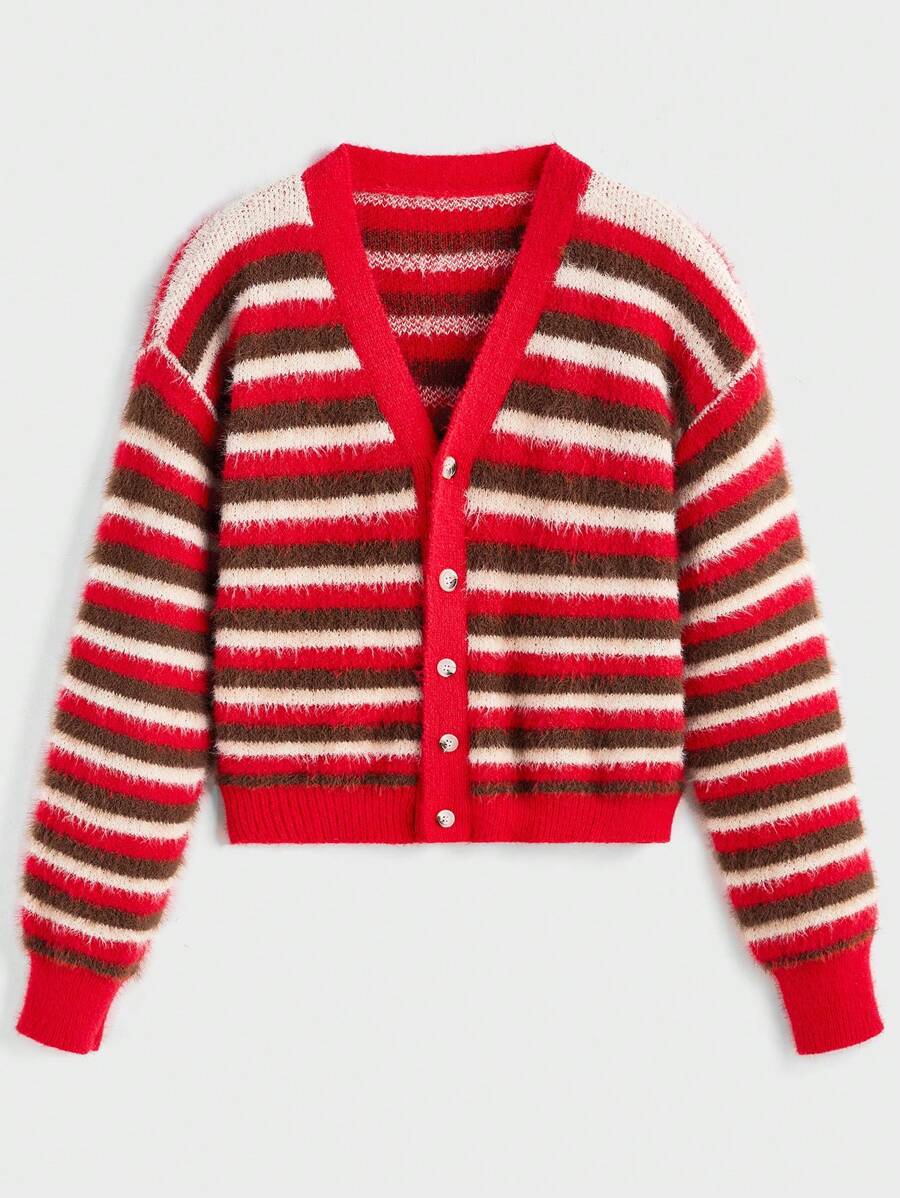 Manfinity VCAY Cardigan a maniche lunghe lavorato a maglia a righe, casual ed elegante, adatto per uso quotidiano per uomo