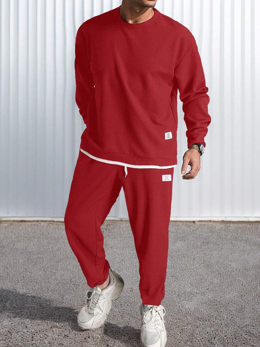Manfinity Homme Men's Round Neck Long Sleeve Simple Top And Pants Casual Set