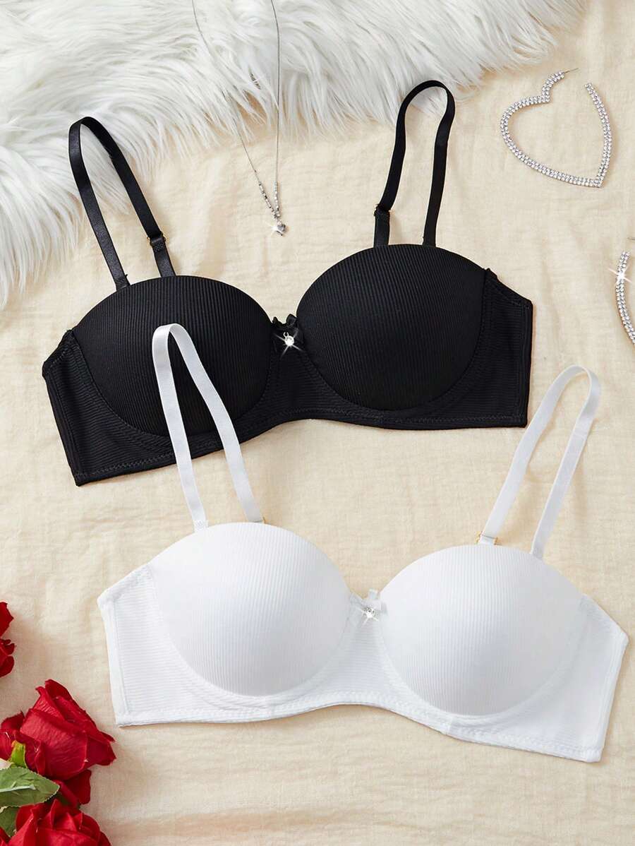 Set de 2 sujetadores con aros de mujer de empuje hacia arriba simples, sujetador sin cables casual