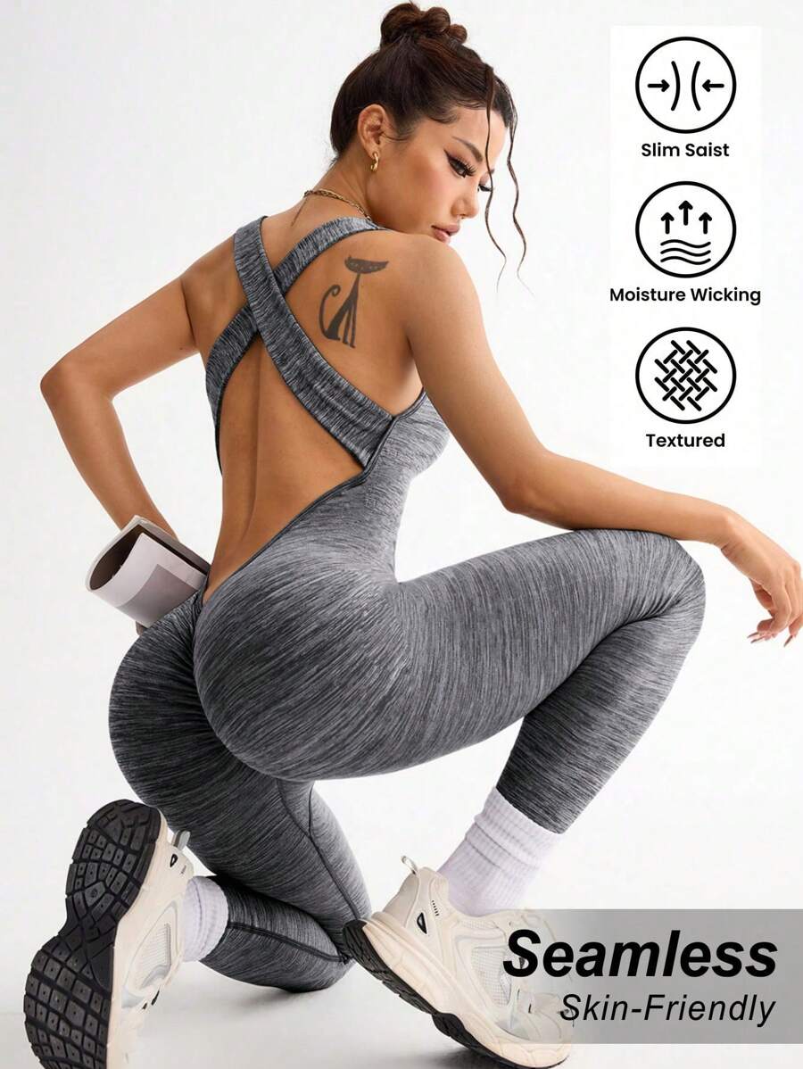 Slayoga Women's Tie Dye Print Criss-Cross Back Yoga Jumpsuit