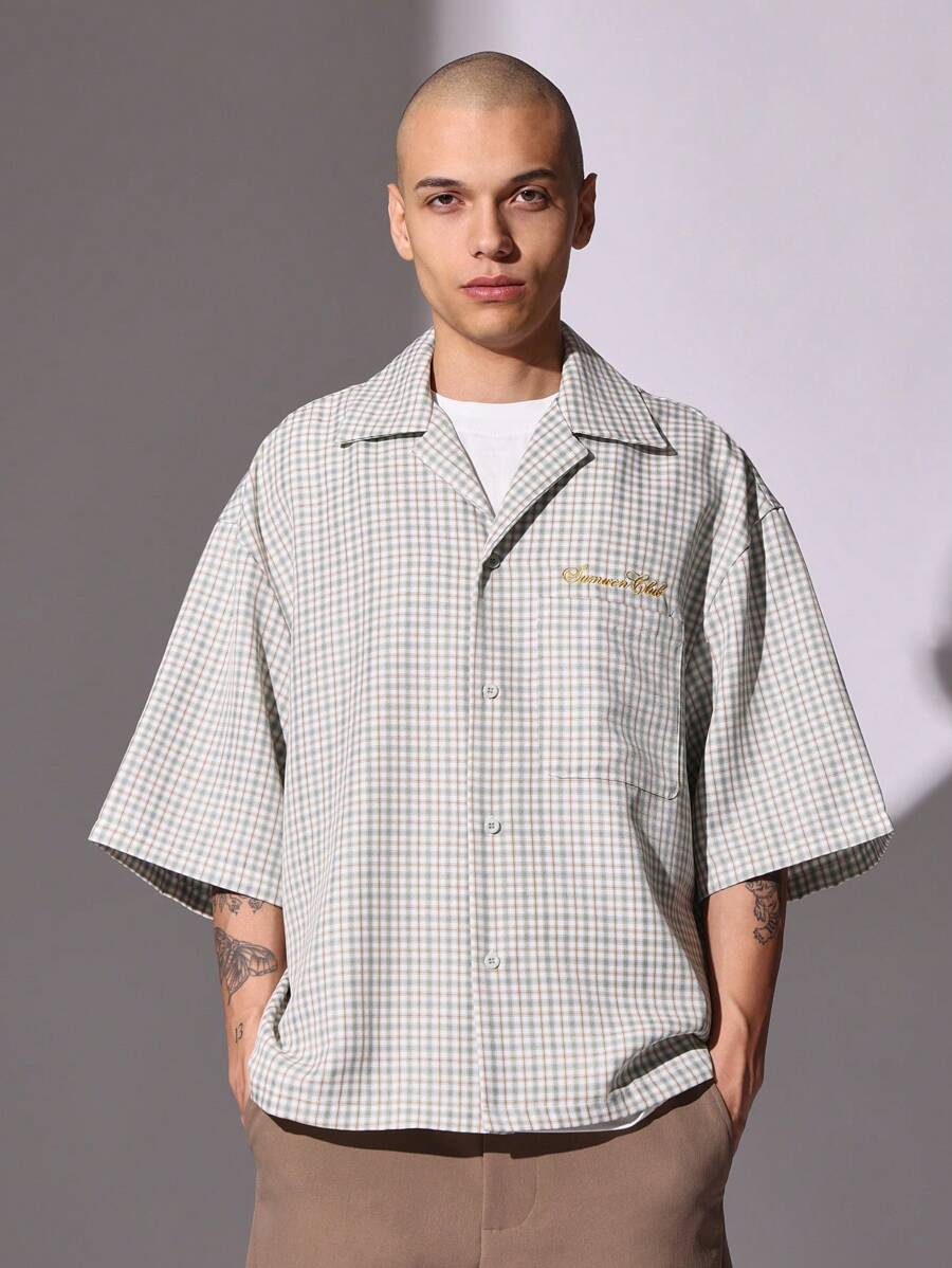 SUMWON Designer Summer Button Down Shirt Lightweight Vintage Check Plaid Casual Oversized Short Sleeve Business Leisure Classic Streetwear Urban Fashion