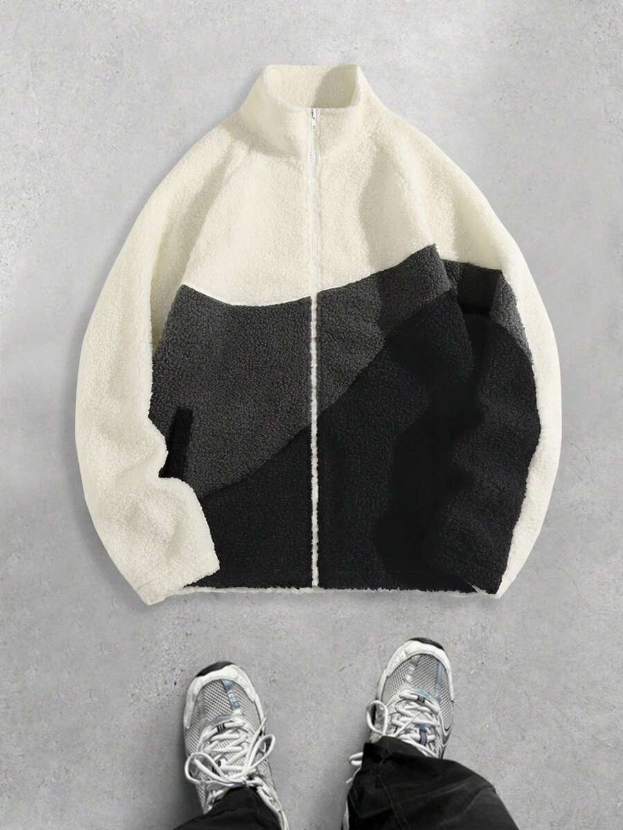 Manfinity Homme Chaqueta con cremallera de colores contrastantes para hombre, Chaqueta de manga larga a dos tonos para ocasiones casuales en otoño/invierno, regalo para amigos, esposo, novio