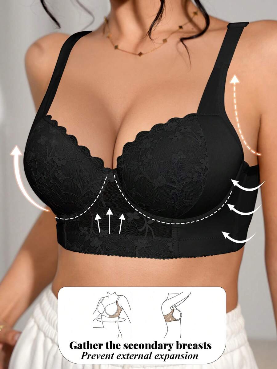 DesireSculpt 1 pieza Sujetador de encaje para mujer, lencería con aros, con tirantes anchos, suave y cómoda, con ajuste de apoyo y push-up