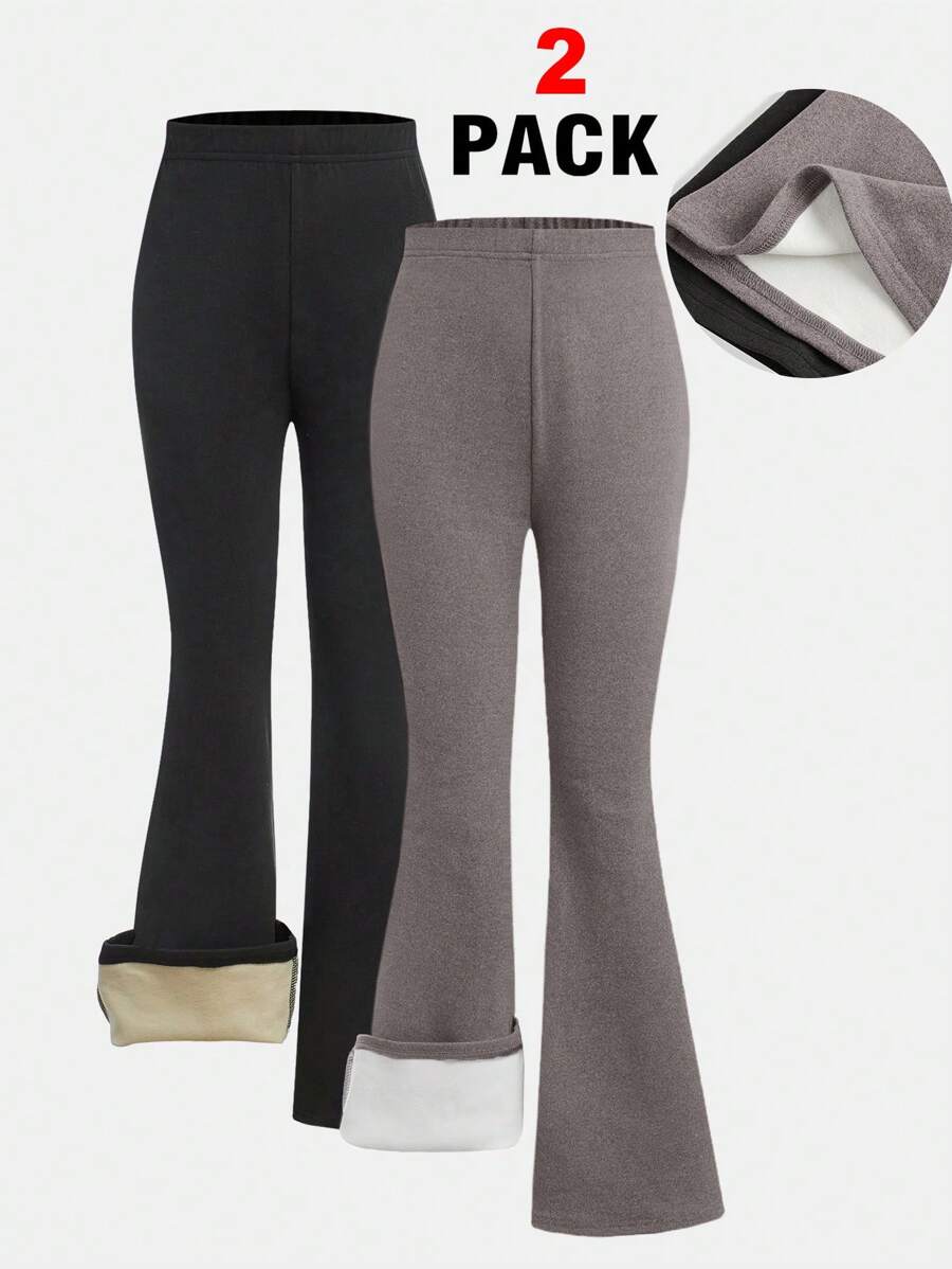 SHEIN Girlism Set de 2 pantalones informales con cierre acampanado y forros térmicos, versátiles para otoño/invierno, para niñas preadolescentes