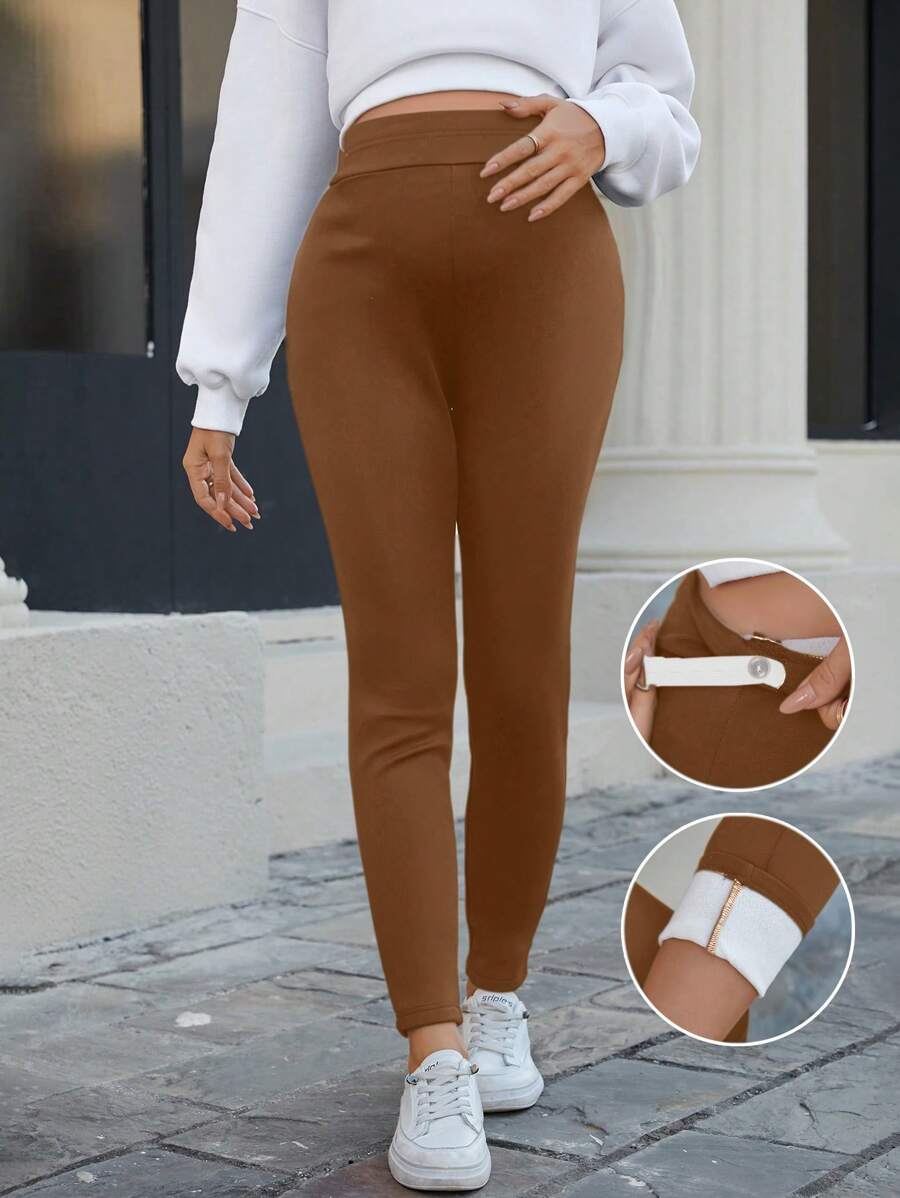 SHEIN Pregnant Women Solid Color Adjustable Waist Casual Versatile Leggings