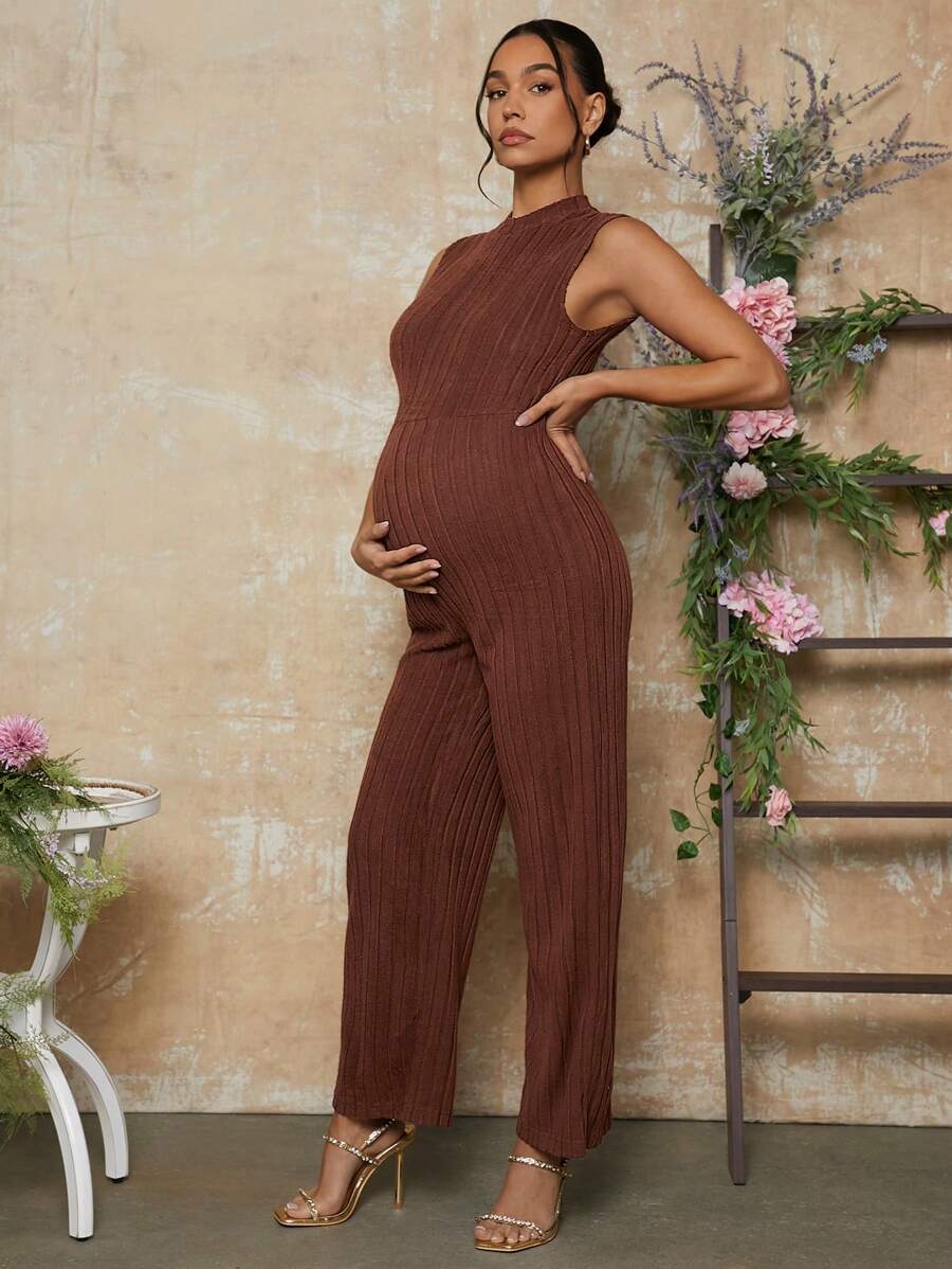 MaterniChic Valentine's Day Solid Color Knitted Slim Maternity Jumpsuit