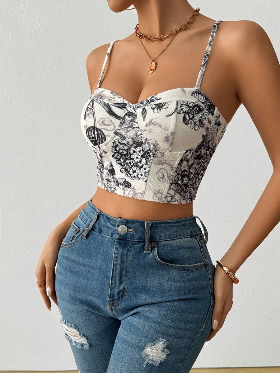 Chiquease Vintage potloodtekening bloemenprint strapless elastische bodycon imitatie visgraat vrouwen camisole tanktop
