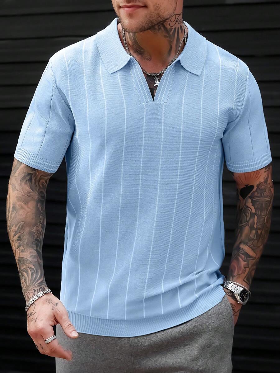 Manfinity Hypemode Men's Striped Short Sleeve Casual Knit Top, Spring & Autumn