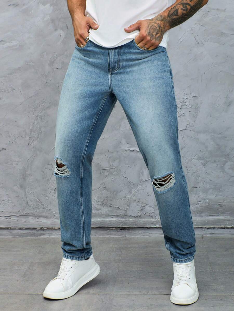 Manfinity Homme Plus Size Men's Front Button Pocket Simple Casual Denim Jeans