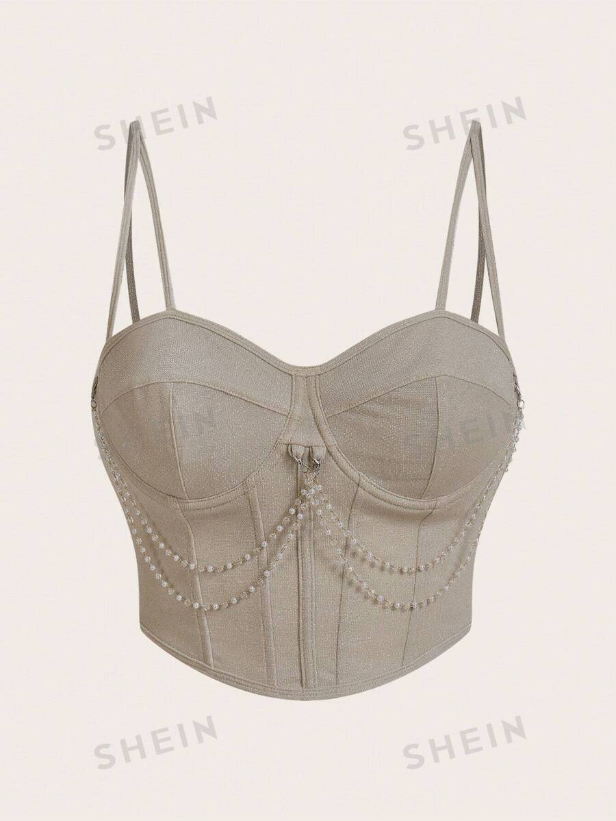 SHEIN ICON Top casual de tirantes con perlas de imitación y unicolor, estilo minimalista para uso diario