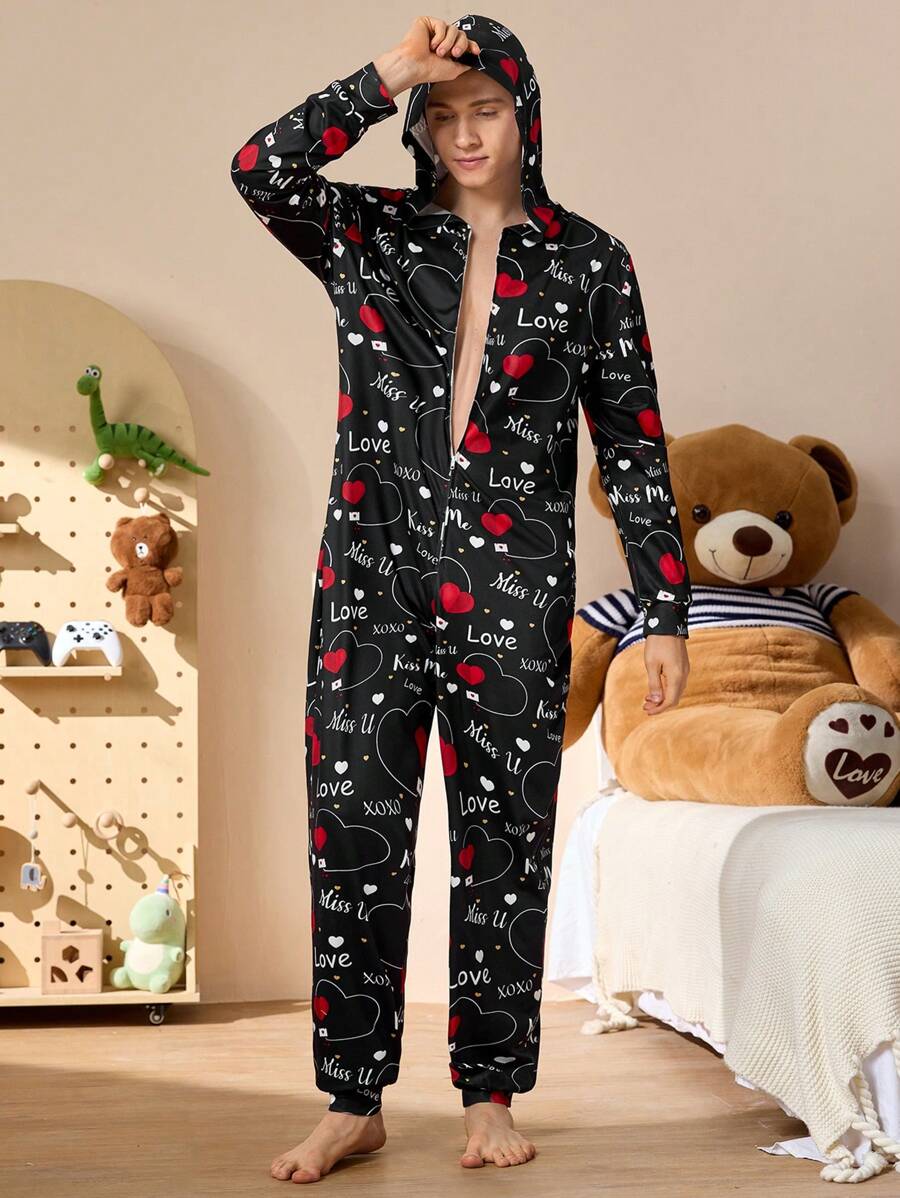 Happy Jammies Conjunto de pijama tipo mono con estampado de corazón para hombre