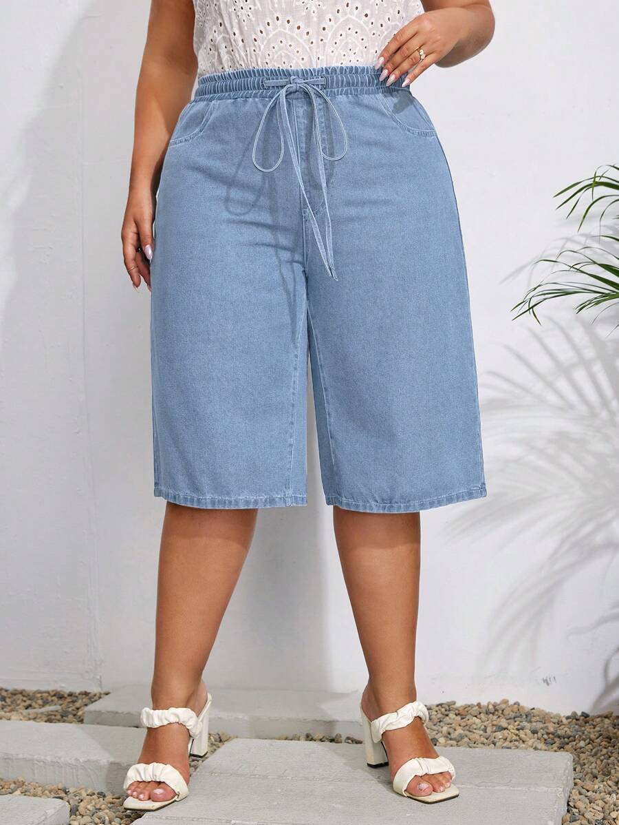EMERY ROSE Plus Size Dames Taille Strik Zak Losse 7/8 Lengte Casual Jeans