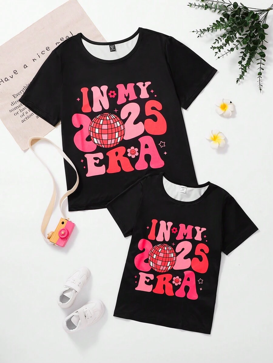 SHEIN Plus Size Crew Neck Korte Mouw Letter Print Casual Top, Voor Dagelijks Gebruik