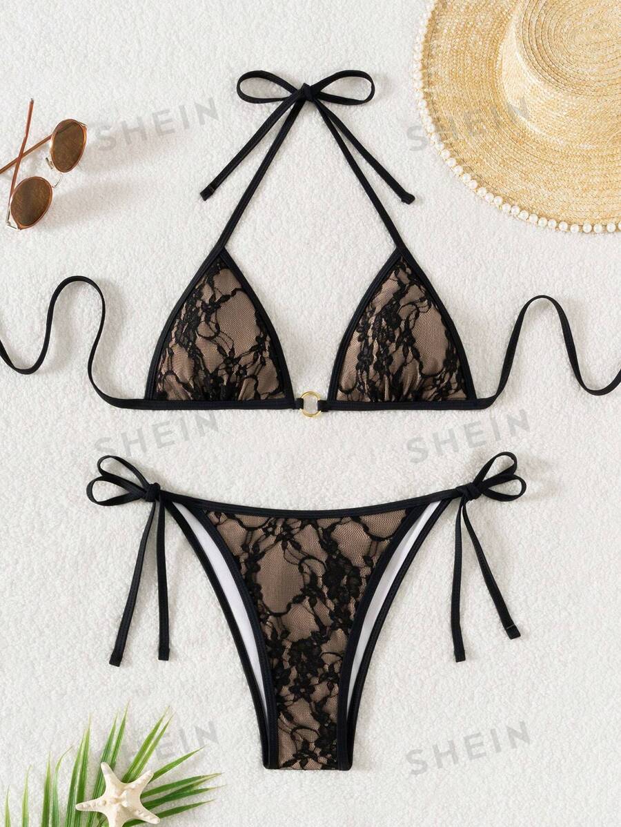 SHEIN Swim Set de bikini 2 piese pentru femei, ocazional și la modă pentru purtarea zilnică de vară