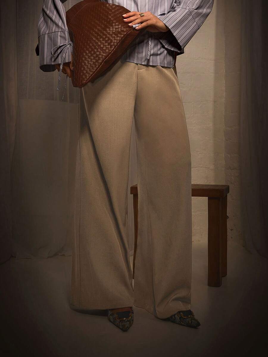 Athîral Women Loose & Wide Leg Casual Office Trousers, Solid Color