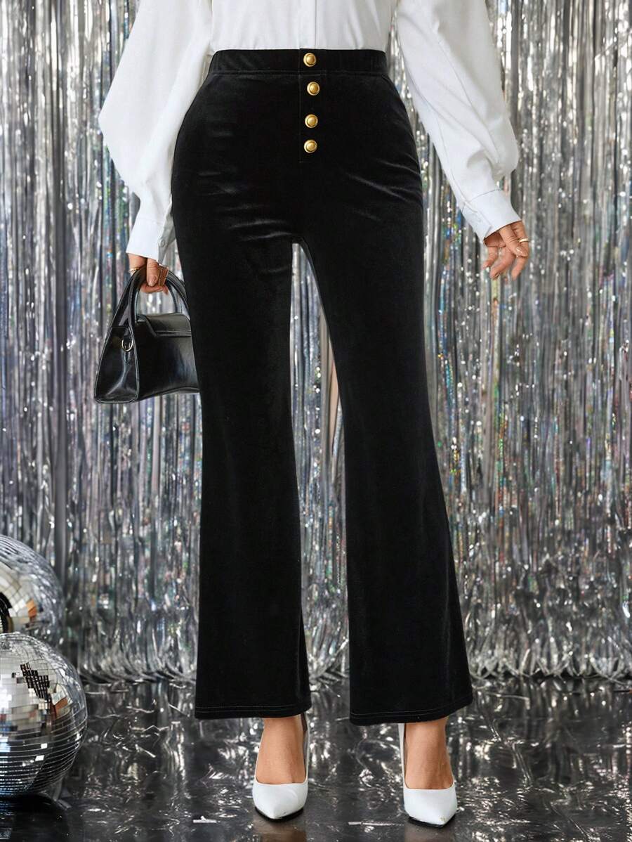 Chiquease Women's Fashionable & Elegant Metal Buckle Flare Pants