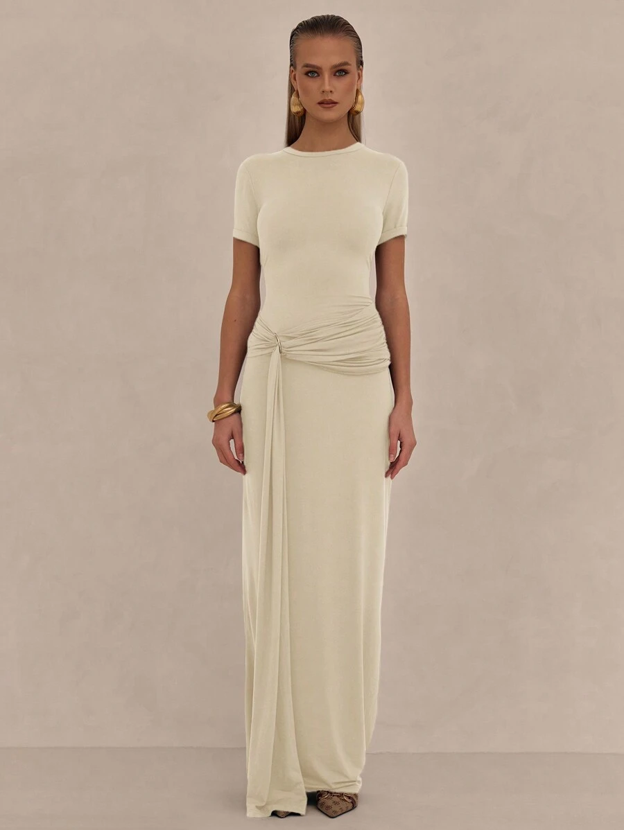 MUSERA Draped Front Ruched Maxi Dress Spring Vacation Pastel Summer Graduation, Prom, Elegant Ibiza Wedding Guest Holiday Beach Night Out