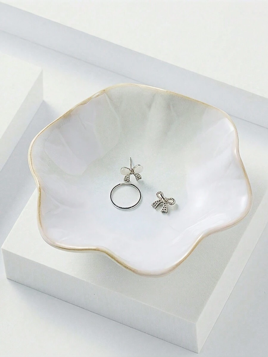 1 pieza Bandeja de joyería con diseño de pétalo de cerámica, platillo decorativo con diseño de pétalo, para almacenamiento y exhibición de joyas, decoración del hogar, regalo para el Día de San Valentín, Navidad y otras ocasiones festivas