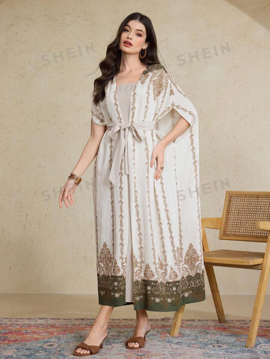 Mulvari Conjunto informal de 2 piezas de mujer - Chaqueta y vestido con estampado floral y cordones