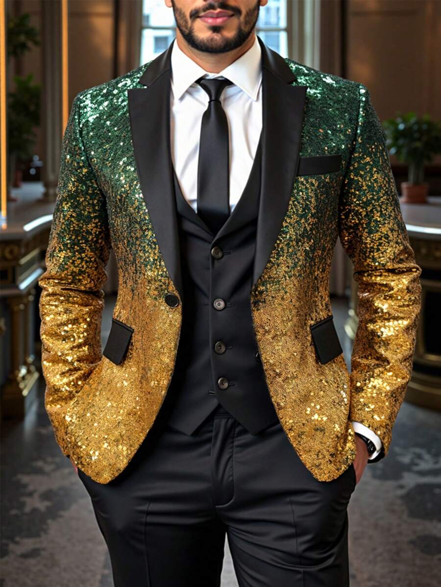 Manfinity AFTRDRK Blazer con cuello de solapa, manga larga y lentejuelas con efecto degradado para hombres