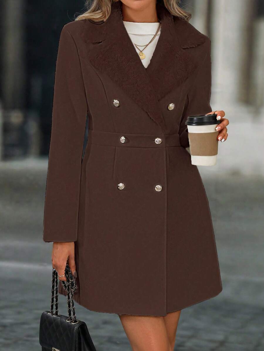 SHEIN Clasi Abrigo de mujer de lana de doble botonadura, de unicolor, para otoño/invierno