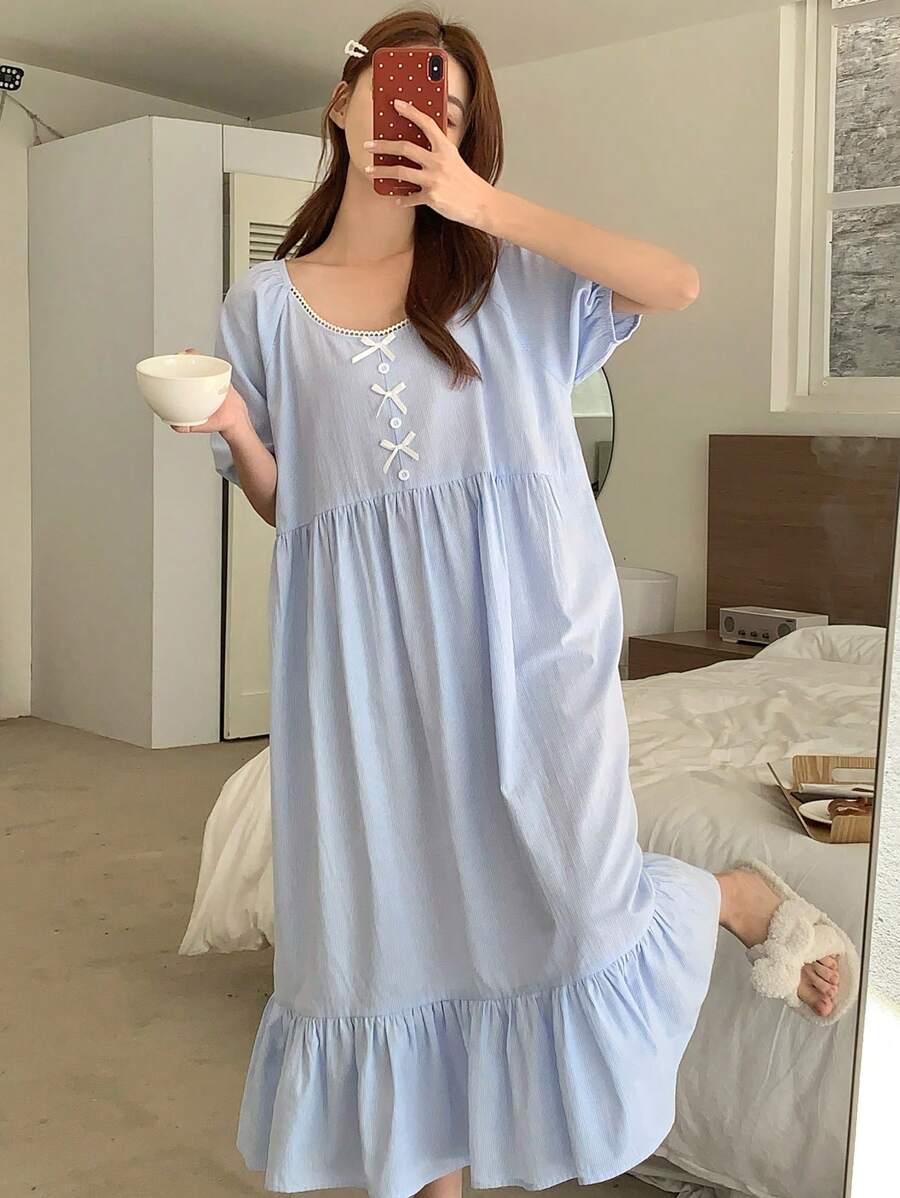 DAZY Camisón de mujer holgado a rayas, lindo y cómodo