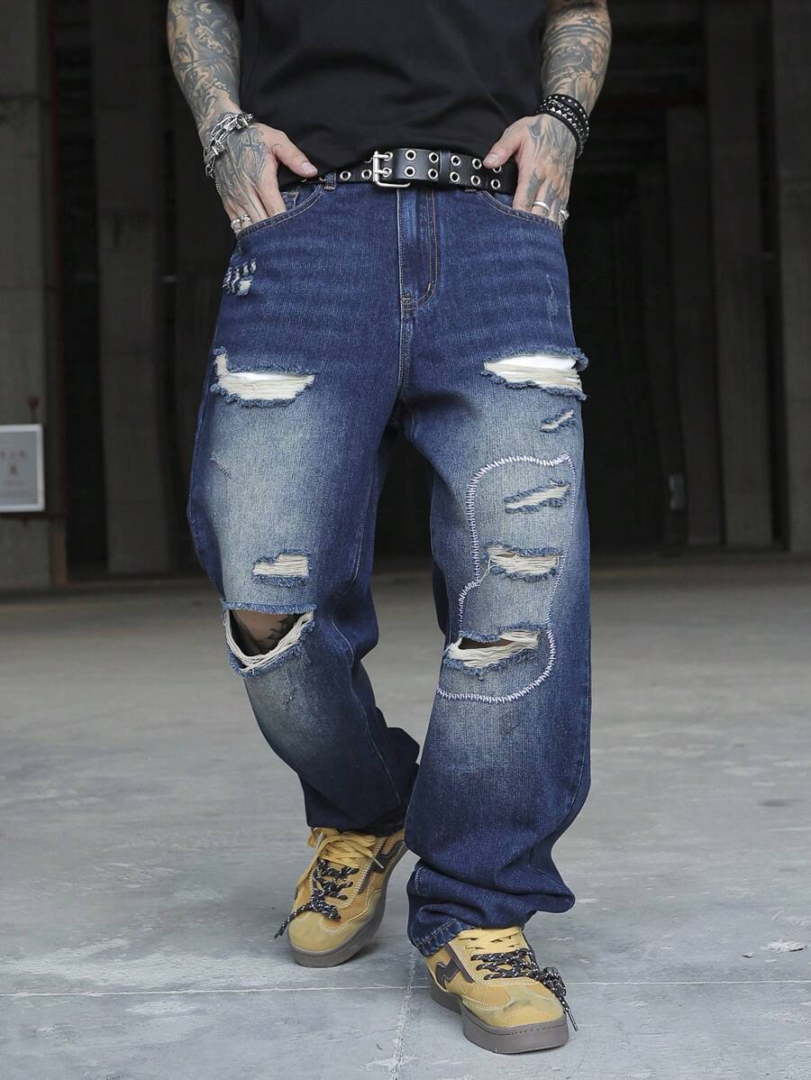 Manfinity Hypemode Vaqueros informales desgastados con bolsillos para hombres