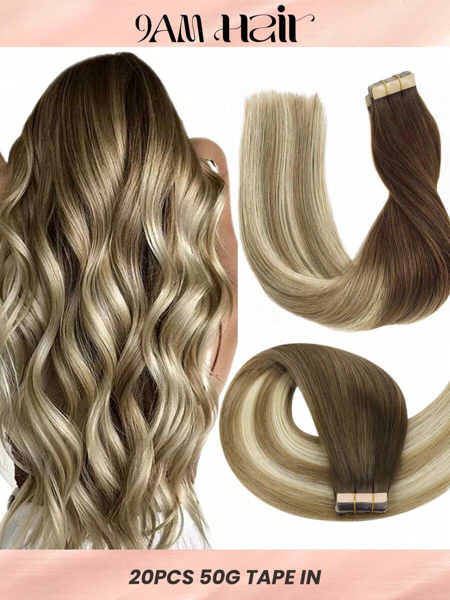 20 PIEZAS Extensiones de cabello humano pegadas con cinta recta 100% cabello humano Remy real de 14-24 pulgadas Calidad natural alta 50G/Paquete para salón Sedoso sin costuras, invisible, extensiones de cabello con cinta PU