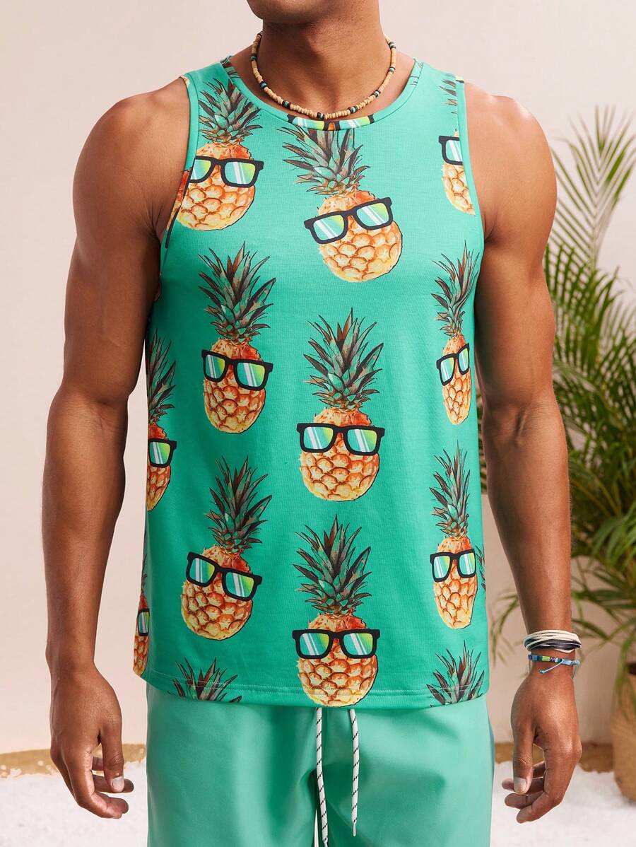 Manfinity VCAY 2pcs Men's Knitted Fashion Casual Loose Sleeveless Tank Top & Elastic Waist Straight Leg Shorts Set