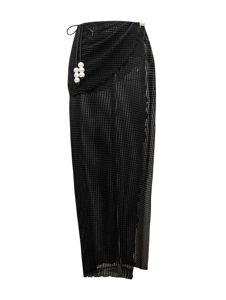 Swim Lushoire Elegante vakantie strandcover-up voor dames met textuur en effen kleur, split en parelversiering, zomer