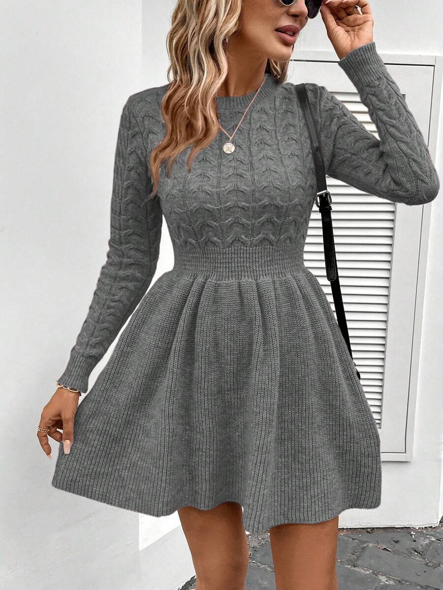 SHEIN LUNE Vestido de punto informal con cordón ajustable en la cintura, para otoño/invierno