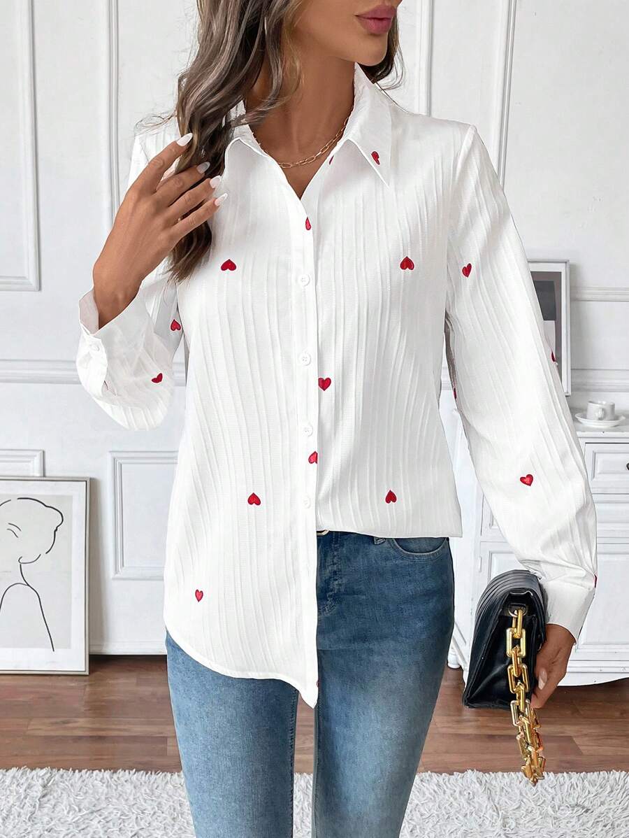 SHEIN Clasi Dames lange mouwen romantisch casual hart print Valentijnsdag shirt