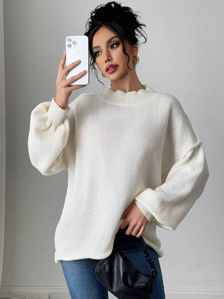 Firerie Jersey de manga larga de hombros caídos y unicolor para mujer, para otoño/invierno