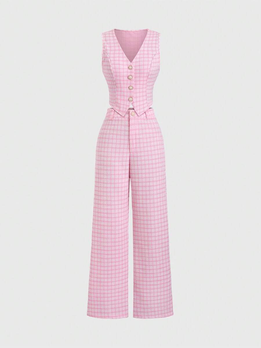 Sweetra European & American Style Pink Sleeveless Vest And Pants Set Women, New Summer Elegant Slim 2Pcs Outfit