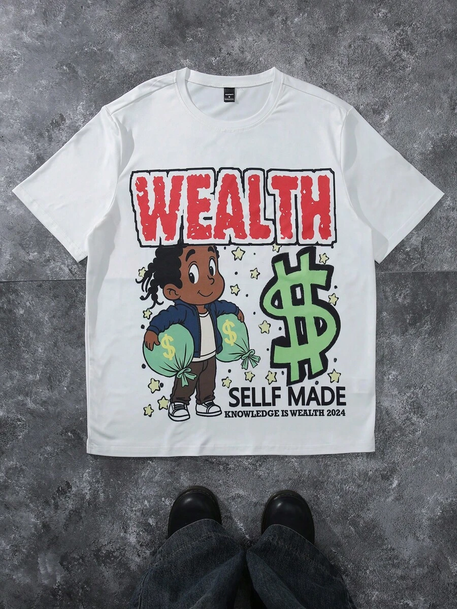 Manfinity Hypemode Camiseta de manga corta con estampado gráfico para hombres, casual y de moda para uso diario
