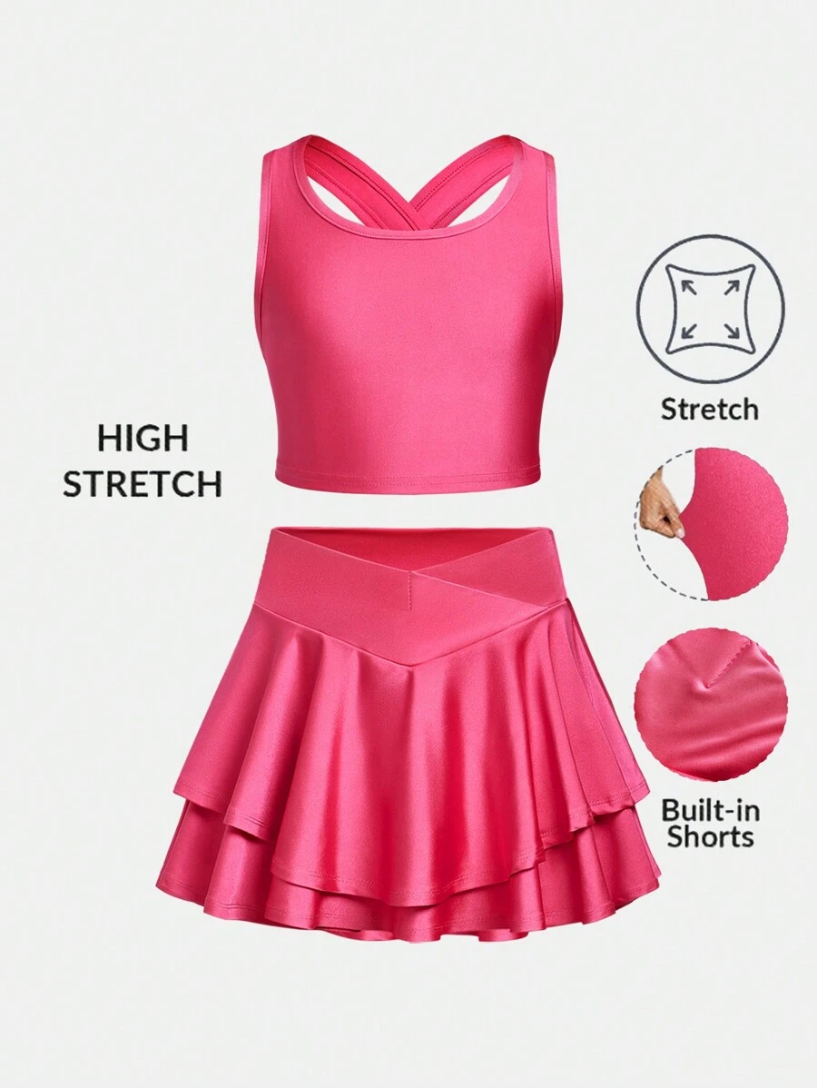 SHEIN Girlism Tween Girls Fitted Casual Criss-Cross Backless Camisole And Shorts 2 Pieces Set