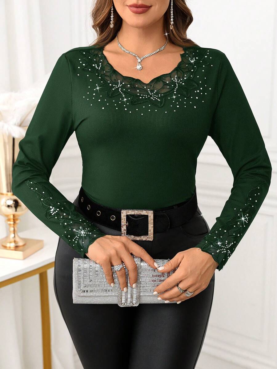 SHEIN Clasi Camiseta de manga larga de unicolor de talla grande, informal y de moda para uso diario