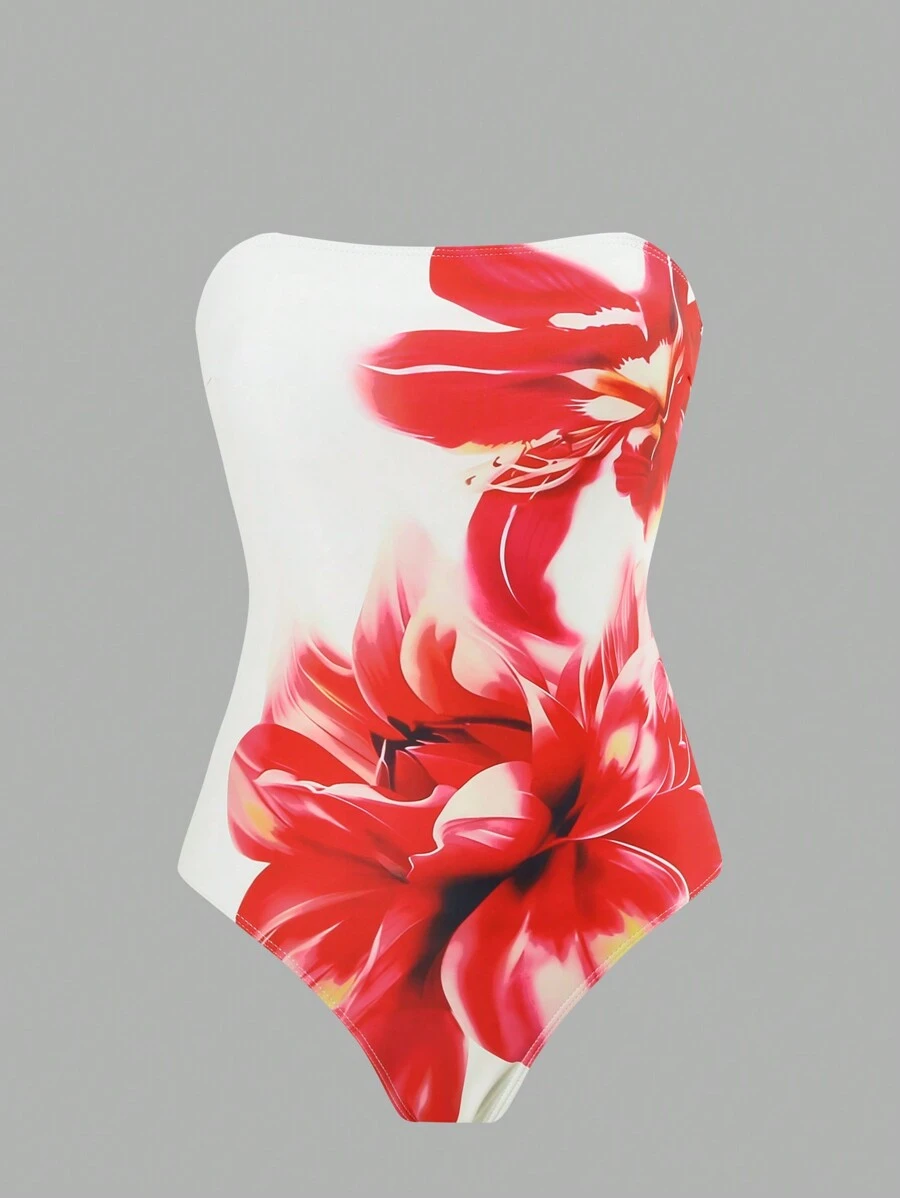 Women's Sexy & Elegant Floral Print Halter One-Piece Swimsuit, Slimming Beach Outfit For Summer Beach Vacation